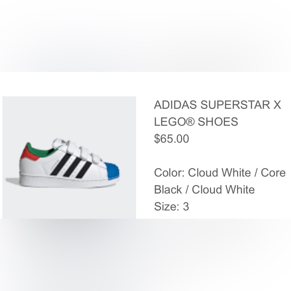 Kid Adidas Superstar X Lego Shoes Size 3